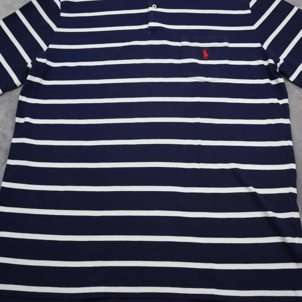 Polo Ralph Lauren Shirt Mens XL Blue Striped Red logo Rugby Golf Short Sleeve